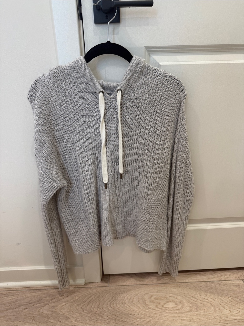 American Eagle Outfitters Light Gray Hooded Knit Sweater